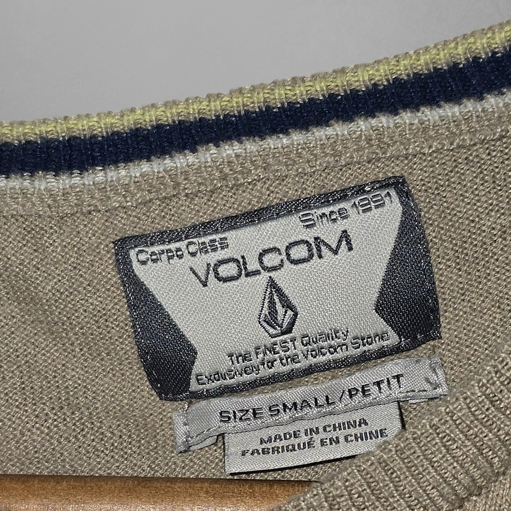 Volcom Mens Small Tan V-Neck Sweater Corpo Class A07313S0 Embroidered Logo Khaki - Picture 6 of 8